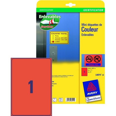 Etiketten Wiederablösbar A4 199,6x289,1mm Rot 20x Stück (1/5)