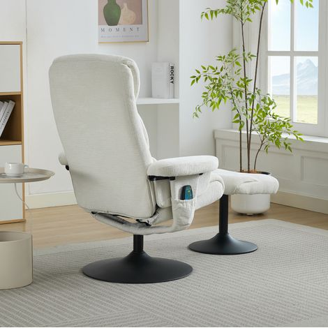 Fauteuil pivotant massage chauffant chenille blanc OKMYHOME (1/5)