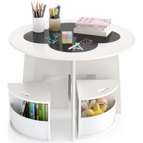 Conjunto de mesa y sillas infantiles de 5 piezas 70 x 70 x 49 cm diseño apilable ahorra espacio MDF blanco 200017693