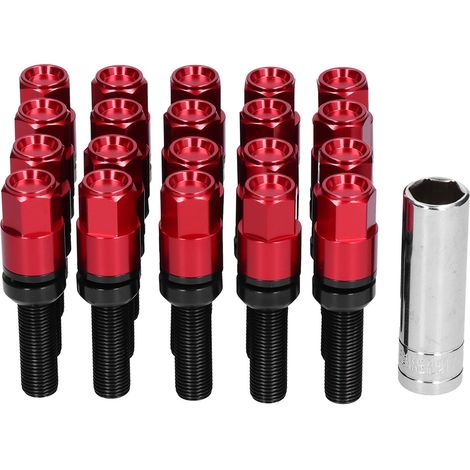GARRYFIZH 20 boulons de roue allongés M14x1,5 en acier, filetage 28 mm/1,1 po, avec manchon, universels pour voitures
