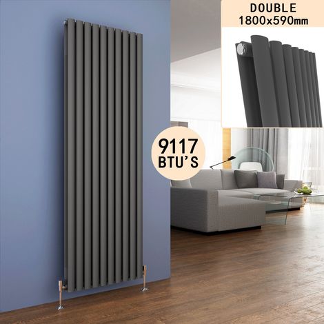 ELEGANT 1800 x 590 mm Vertical Column Designer Radiator Double Oval Panel Anthracite Central Heating Radiators (1/5)