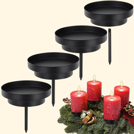 Bougeoir pour couronne de l'Avent - 8 cm - Noir - 2 en 1 - En métal - Amovible - Pour couronne de l'Avent - Décoration de Noël (1/5)