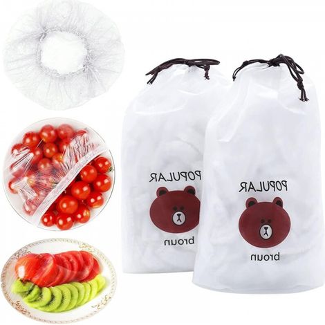 Lot de 200 sachets fraîcheur en plastique, couvercles de bols élastiques et réglables, bouchons de cuisine universels pour la préparation des restes et des repas. (1/4)