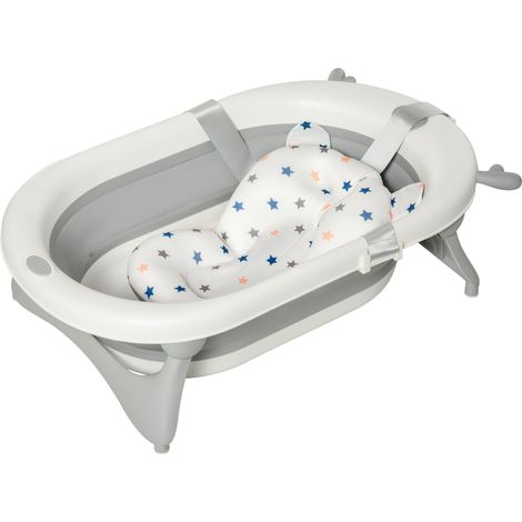 Vaschetta Bagnetto Pieghevole per Bambini 81,5x50,5x23,5 cm 0-3 Anni Grigio Bianco