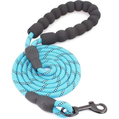 Reflektierende Hundeleine für kleine und große Hunde, mit verbessertem Schaumstoffgriff, sicher und robust beim Spaziergang oder bei schlechten Sichtverhältnissen, 0,8 cm x 150 cm, Blau (1/5)