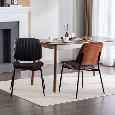 Lot de 2 chaises de salle à manger avec pieds coniques en métal, rembourrées, patins réglables, similicuir PU noir (1/5)