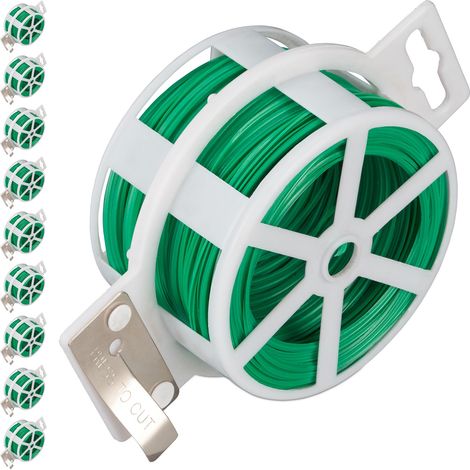 10x Legacci per Piante da 50 m, Filo Plastificato, per Rampicanti & Fiori, Bobina con Cutter, Verde