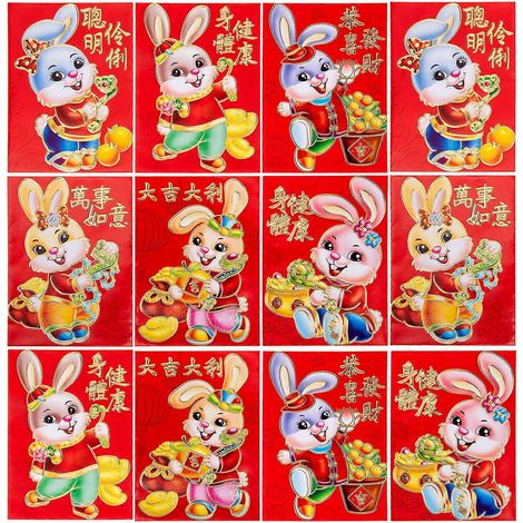 120 Stück rote Umschläge mit Hasenmotiv 2023 – Geldbeutel zum chinesischen Neujahr-16.3x9cm-Colorful (1/3)
