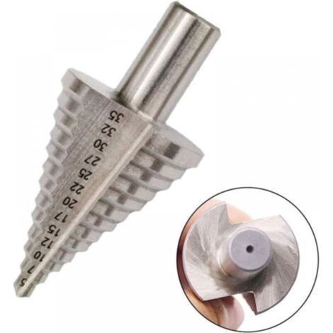 Conical Stepped Drill Bit, 13 Steps 5mm-35mm HSS Stepped Drill Bit 4241 Stepped Drill Bit Hex Shank Titanium Coated Cone Drill Bit Hole Cutter Tool Kit HSS for Steel, Wood, Plastic, etc. (1/5)
