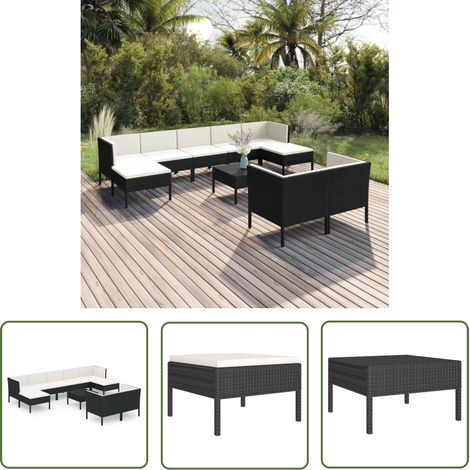 The Living Store 10-tlg. Garten-Lounge-Set mit Auflagen Poly Rattan Schwarz - Gartenmöbeln - Loungemöbel - Outdoor-Möbel - Rattanmöbel - Esszimmergarnitur (1/5)