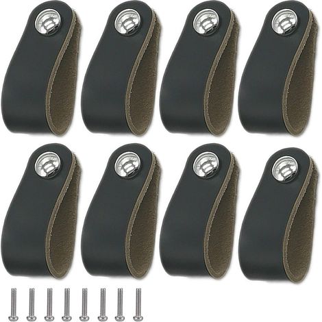 [NUNCA USADO]Juego de 8 pomos y tiradores de cuero para muebles, fáciles de instalar para puertas y cajones. (1/5)