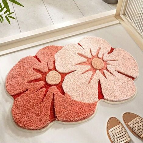 1 tapis de bain Floral bicolore pour salle de bain, baignoire, buanderie, lave - vaisselle, terrasse, Home accessoires 40 x 60 cm (1/4)