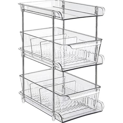 Organisateur de lavabo de cuisine, salle de bain, étagère coulissante tiroirs, organisateur de placard, multi-usages, empilable, organisateur et rangement, à tirer, transparent cuisine, (1/5)