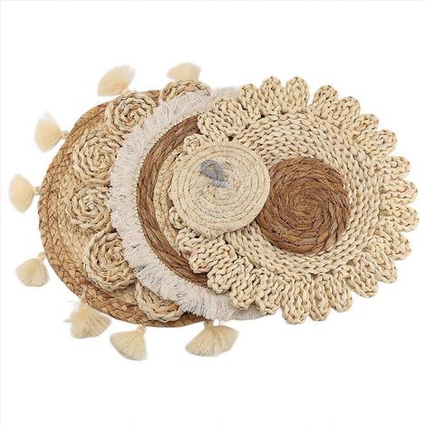 Ensemble de 6 paniers muraux décoratifs de style bohème, paniers plats en rotin tressé