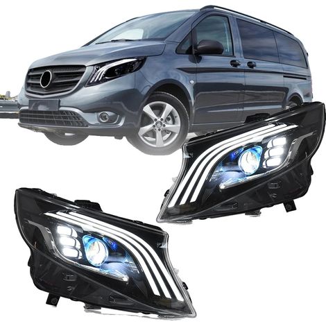 Conjunto de faro delantero, carcasa de plástico, 30 cm x 20 cm x 15 cm, compatible con Mercedes-Benz Vito Clase V W447, iluminación LED, fácil instalación. (1/5)