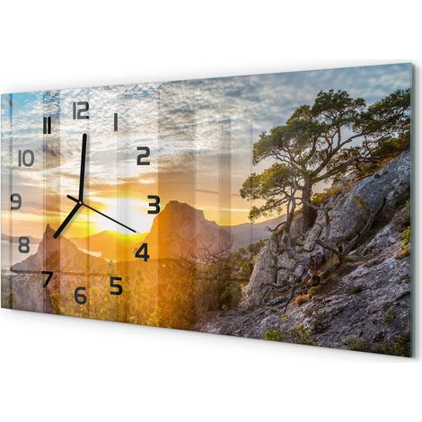 Horloge Murale Originale 60x30 cm Verre Trempé Cadeau Maison Moderne Coucher du soleil (1/5)