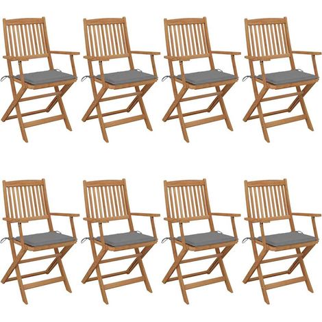 Lot de 8 Chaises de jardin pliables - Chaises d'extérieur pour terrasse/jardin avec coussins Bois d'acacia BV872885 - BonneVie (1/5)