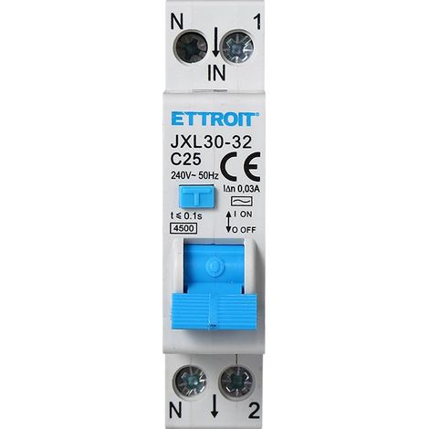 ETTROIT Interruttore magnetotermico Differenziale 1P+N 25A 4.5kA 30mA 220V 1 Modulo DIN JX252540 (1/5)