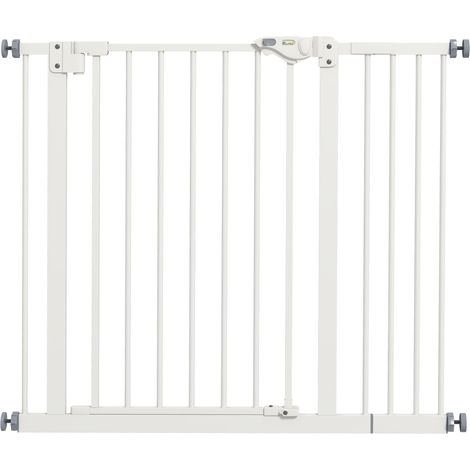 Barrera de seguridad para animales 74-94 x 77 cm ancho ajustable cierre automático diseño moderno en metal blanco 210007412 (1/5)