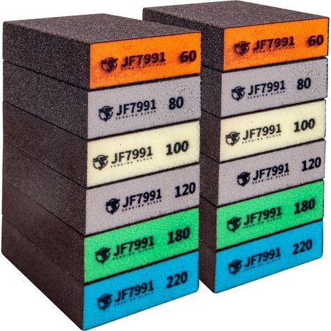 Lot de 12 blocs de ponçage, éponges de ponçage, bloc de papier abrasif 6 grains (60-80-100-120-180-220), blocs de ponçage pour bois, bloc de ponçage manuel, papier abrasif pour murs, éponge (1/5)