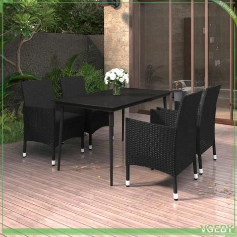 Ensemble à manger de jardin - FAFEICY - 3099735 - Noir mat - Résine tressée résistante - Table verre 140x70 (1/5)