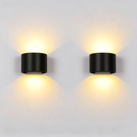 royaluxe- 2PCS Applique Murale Led 12W Noir Lampe Murale D'Intérieur Applique Murale Aluminium Moderne Pour Salon, Chambre À Coucher, Blanc Chaud