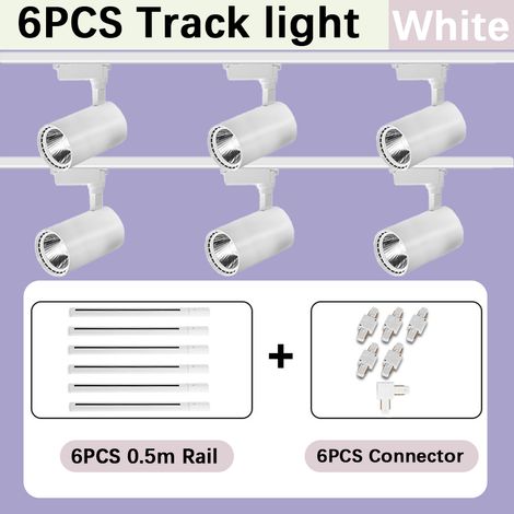 LED Schienenstrahler Set 6-flammig, 12W, Weiß, Warmweiß, Schwenkbare Deckenstrahler für Schienensystem mit Schienen und Verbindern