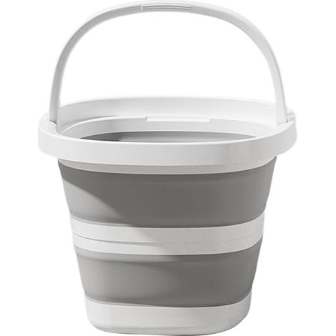 Seau pliable, seau à eau pliable, seau de 10 L avec poignée, base antidérapante, compact et peu encombrant, multi-usage pour le camping, la pêche, le jardinage, le nettoyage, gris