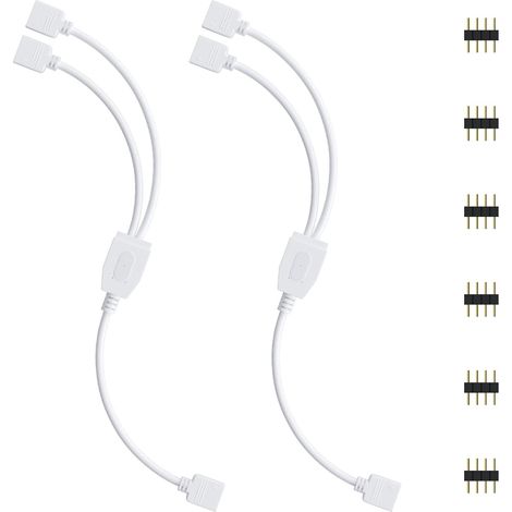 Kit de connecteurs pour ruban LED, 2 séparateurs 4 broches 1 vers 2, câble diviseur pour bande LED RVB 5050 3528 2835, DIY – DELKEVIC