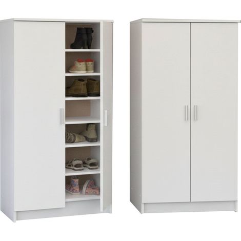 Scarpiera Abram, Mobile Portascarpe Modulabile, 12 Ripiani, 4 Ante, 55x35x108h cm Bianco Opaco