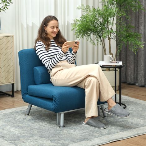 Fauteuil convertible 3 en 1 chauffeuse lit 1 place avec coussin bleu