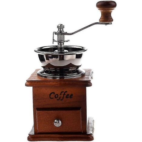 Moulin à café manuel vintage - Moulin à main en bois et métal pour épices et grains de café (couleur bois, hauteur 20 cm) (1/5)