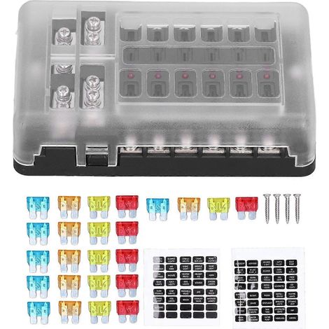 Porte-fusible à lames, 12 broches, étanche, avec indicateur LED pour véhicule/bateau
