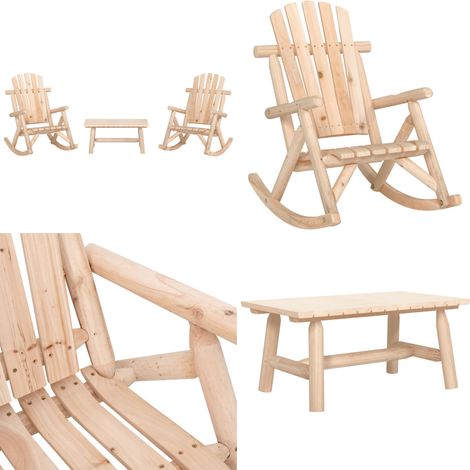 3-tlg. Garten-Lounge-Set Massivholz Fichte - Holzschaukelstuhl - Fichtenholz (1/5)