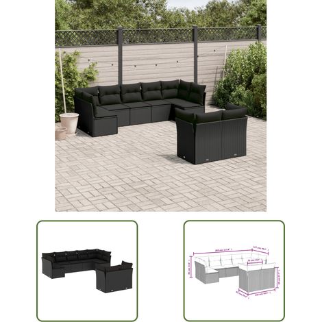 The Living Store 9-tlg. Garten-Sofagarnitur mit Kissen Schwarz Poly Rattan - Gartengestelle - Gartenmöbelset - Lounge Möbel - Rattan Gartenmöbel - Polyethylen Gartenmöbel (1/3)