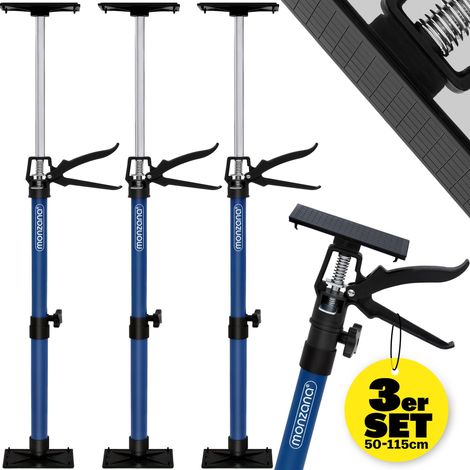 MONZANA® Set of 3 Door Frame Tensioners Plasterboard Props 50-115cm Telescopic Support Pole, Props & Pressure Plates, Drywall Prop, Plasterboard Installation Support, Height Adjustable, Sturdy
