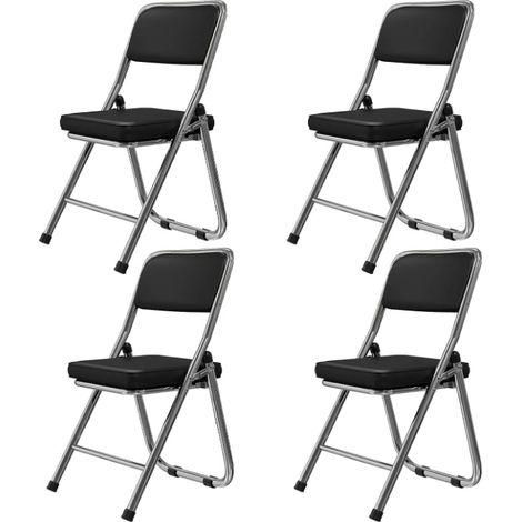 Lot de 4 Chaises Pliantes en Simili Cuir Noir Confortables – Dossier Rembourré & Pieds Chromés Argents Idéal Repas/Réunion/Cuisine (Charge 150kg/Chaise) – Design Moderne & Nettoyage Ultra-Facile pour (1/5)