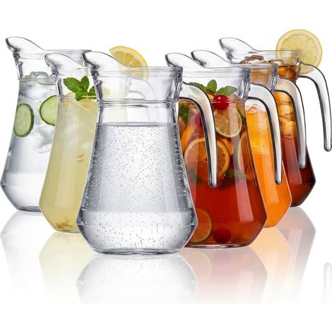 Set 6 Brocche in Vetro Trasparente 1 Litro con Manico e Beccuccio Salvagoccia Caraffe antigoccia per Acqua Vino Succhi e Bevande 12x16x20 cm per Tavola Casa e Ristorazione (1/5)