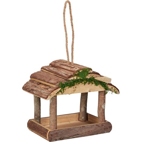 Mangiatoia per uccelli naturale sospesa giardino 30 x 15 x 15 cm decorativa in legno marrone 130009375