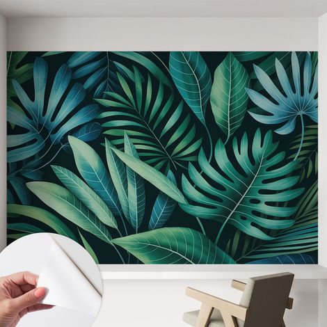 Papier peint autocollant adhésif avec imprimé installation simple qualité excellente sans désordre Feuilles tropicales 152x104 cm (1/5)