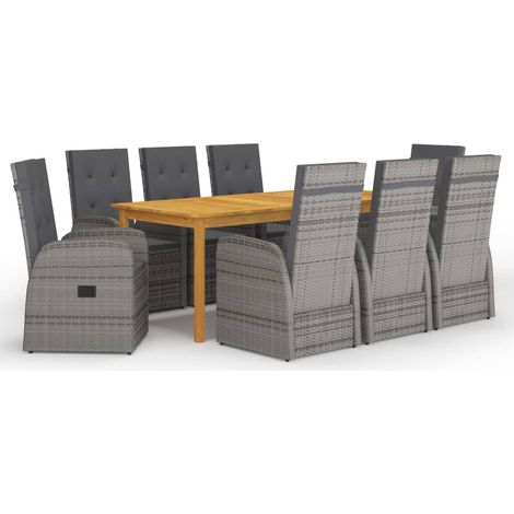 Garden Dining Set Grey Solid Acacia wood 9 Piece vidaXL (1/5)
