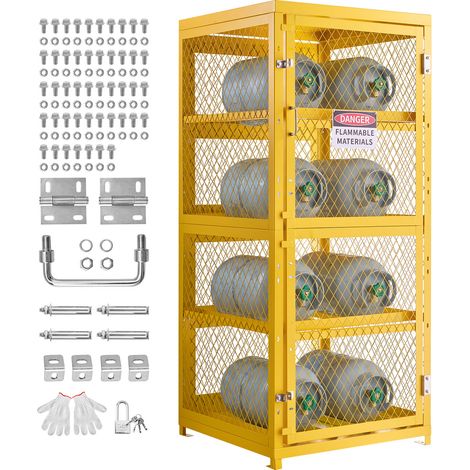 VEVOR Gasflaschenschrank 762x762x1785 mm, Gefahrstoffschrank aus Kohlenstoffstahl, 4-Stöckiger Propangaslagerkäfig für 8 Zylinder, mit Schloss & Schlüsseln, für Propan, Sauerstoff, Stickstoff (1/5)