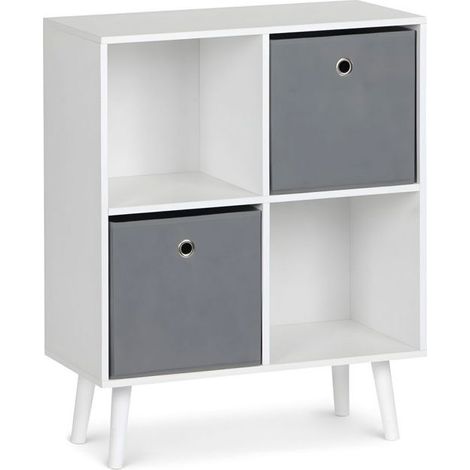 Étagère cubique - JUANIO - 4 compartiments - 2 tiroirs tissu gris - Blanc - 60x29x75 cm (1/4)