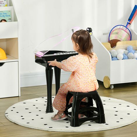 Piano électronique multifonction pour enfants à 32 touches avec microphone, haut-parleur, tabouret et couvercle lumineux LED - Noir (1/5)