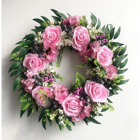 Guirlande Artificielle - Rose Pourpre et Fruits - Décoration Porte Intérieure Extérieure - Mariage Fêtes Saisonnieres - 45 cm (1/5)