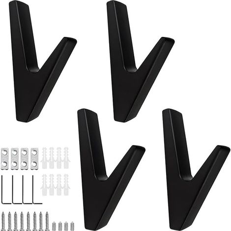 Vier schwarze Haken, Wandmontage, Handtuchhalter, schallabsorbierende Platte, Material: Zinklegierung, geeignet für Badezimmer, Küchen, Flure und Eingangsbereiche.
