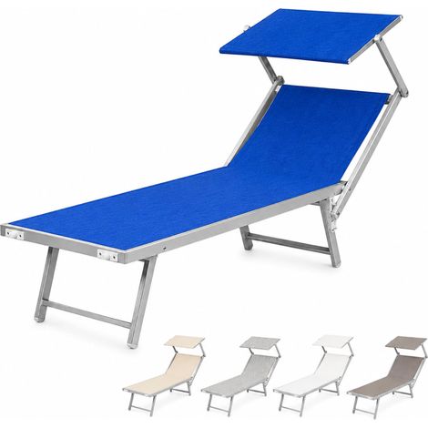 Lettino Prendisole Professionale in Alluminio - Misura 186x61x40 cm - Tessuto Textilene, con Tetto Parasole e Schienale Regolabile, per Mare e Piscina, Portata 150 Kg - Blu