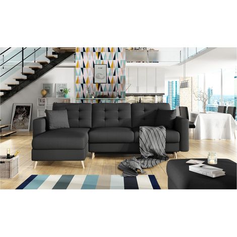 Canapé d'angle réversible convertible tissu noir Agrad (1/3)