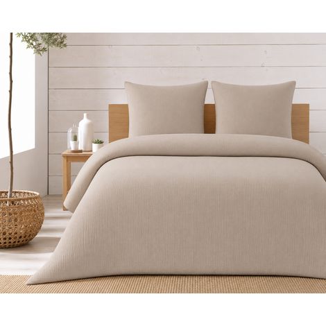 Parure de lit complète 260 x 240 cm gaze de coton – 2 taies 63x63 cm + drap housse 160x200 cm Sable (1/5)