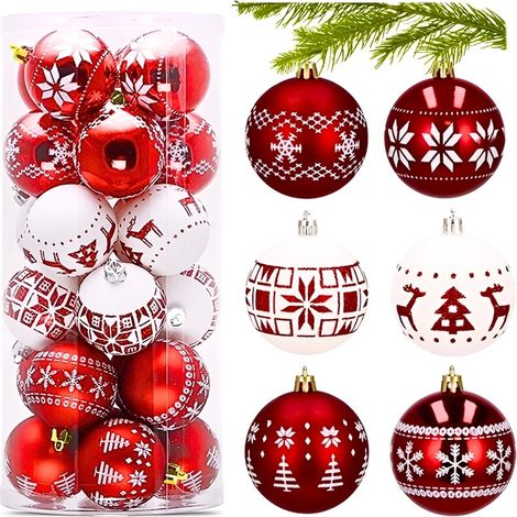 Adornos para árbol de Navidad, PRL, plástico, seguros para árboles de Navidad, blanco, rojo, juego (1/5)